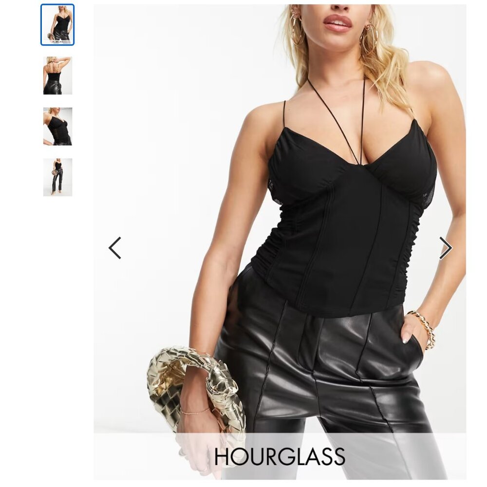 ASOS DESIGN Hourglass - Corset dos nu avec empiècement en tulle froncé - Noir